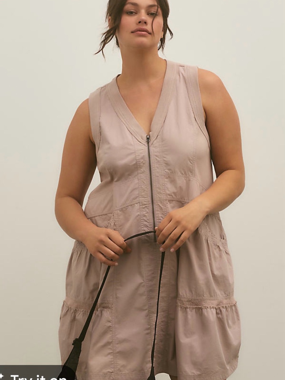 Anthropologie Sleeveless Zip-Front Tiered Dress in Mauve 1x